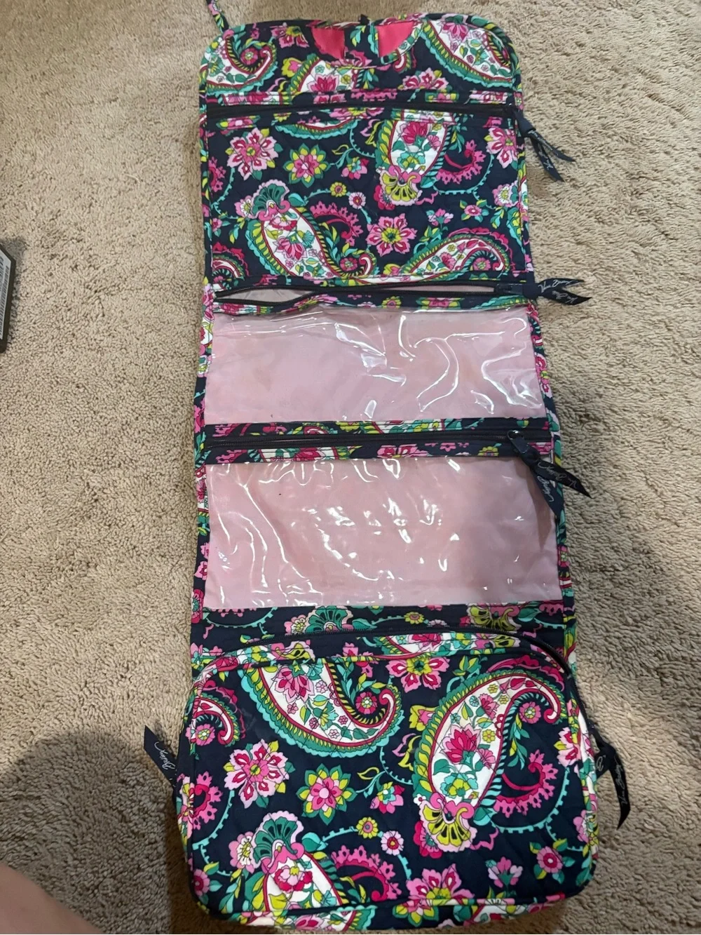 Vera Bradley Hanging Travel Organizer - Navy Pink Paisley Pattern